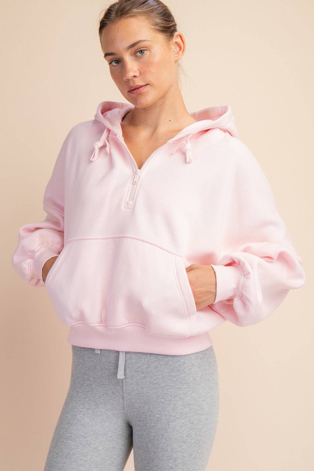 Fleece Quarter Zip Hoodie Jacket - Hype Up