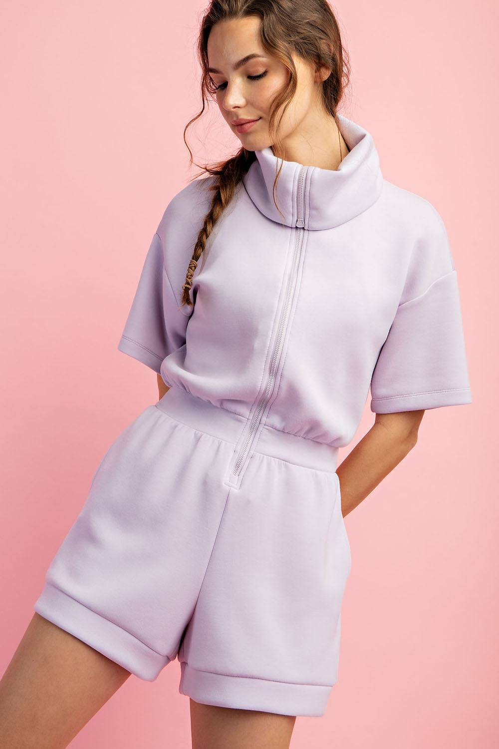 Modal Scuba Short Full Zip Romper - Hype Up