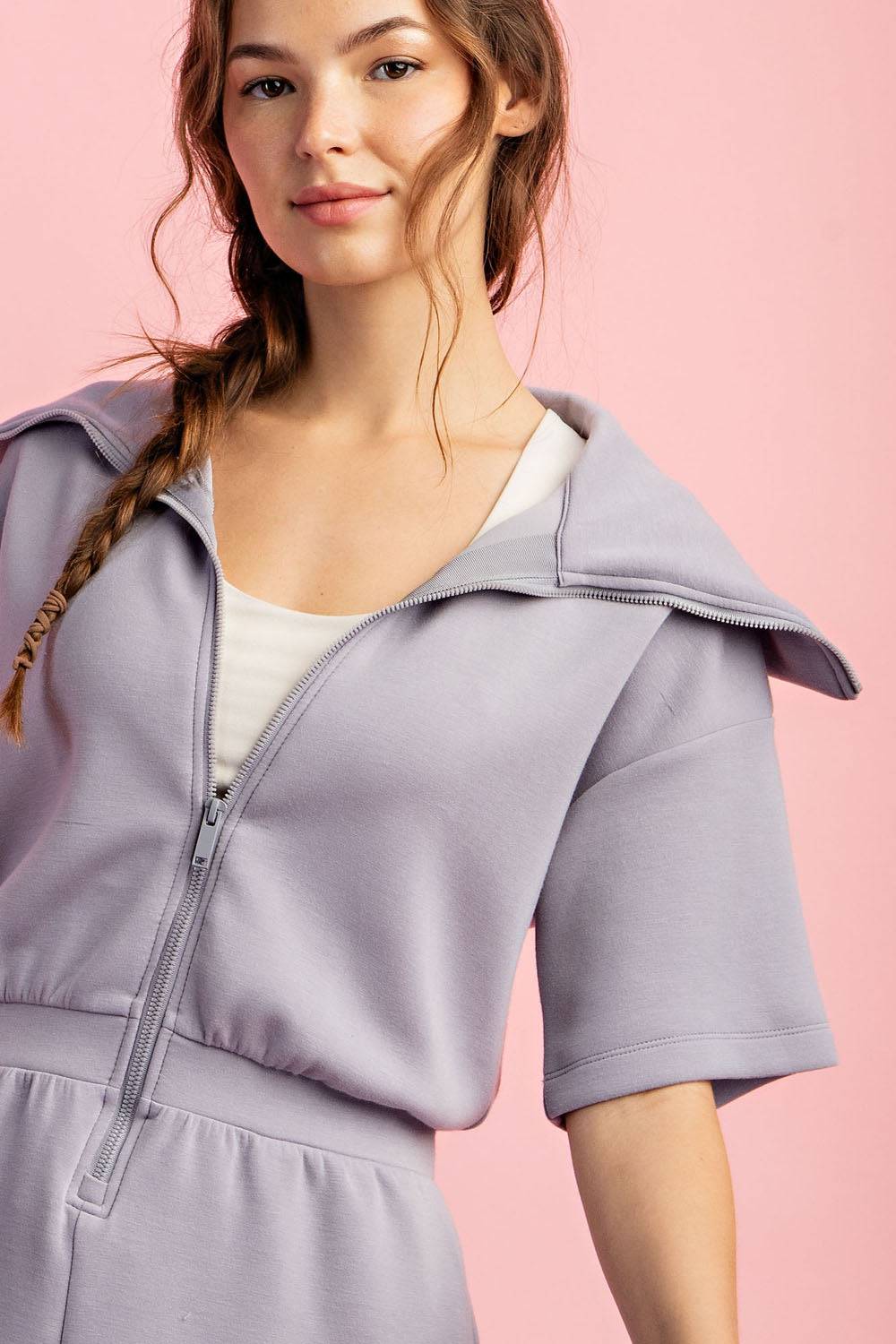 Modal Scuba Short Full Zip Romper - Hype Up