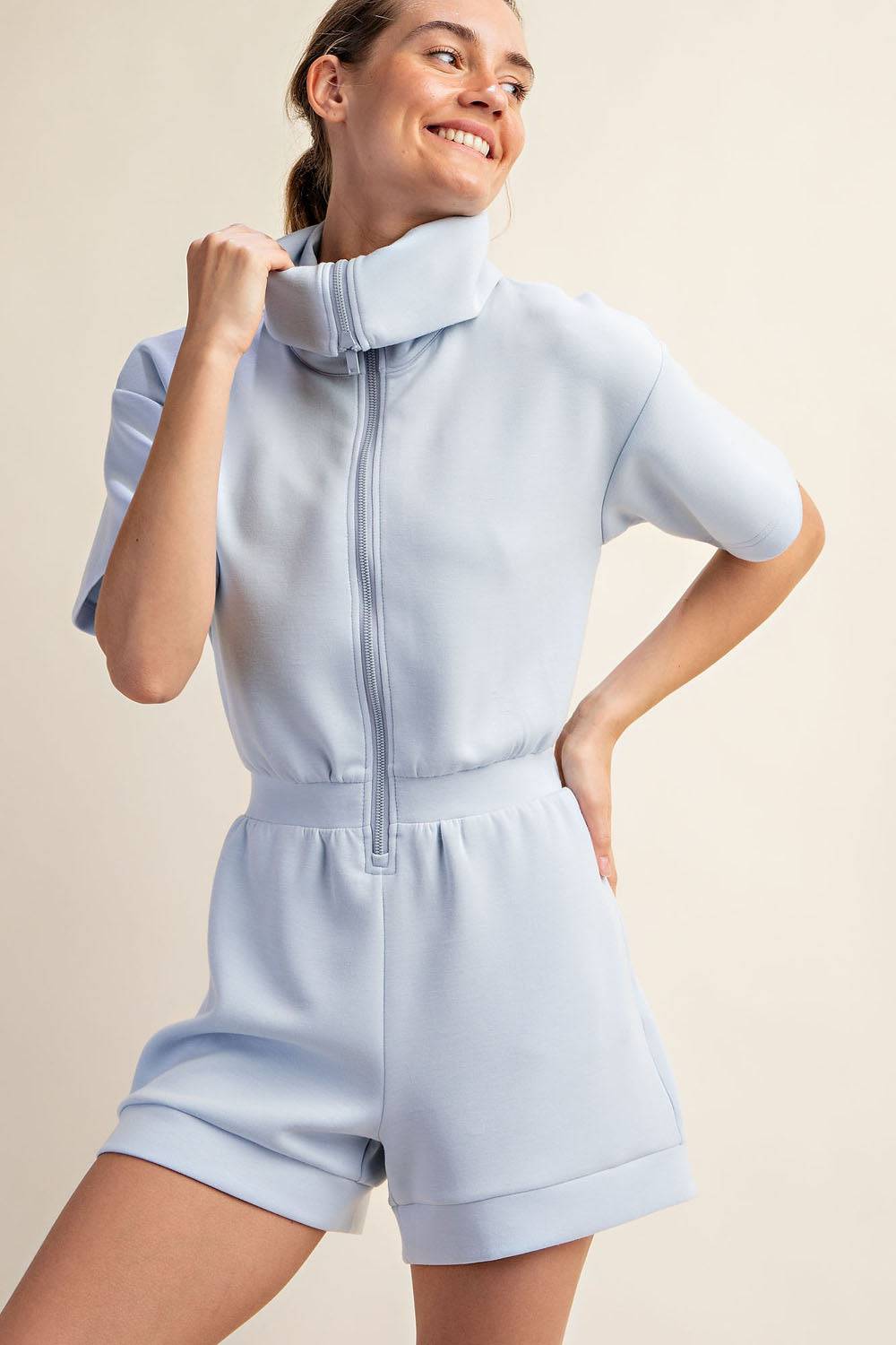 Modal Scuba Short Full Zip Romper - Hype Up