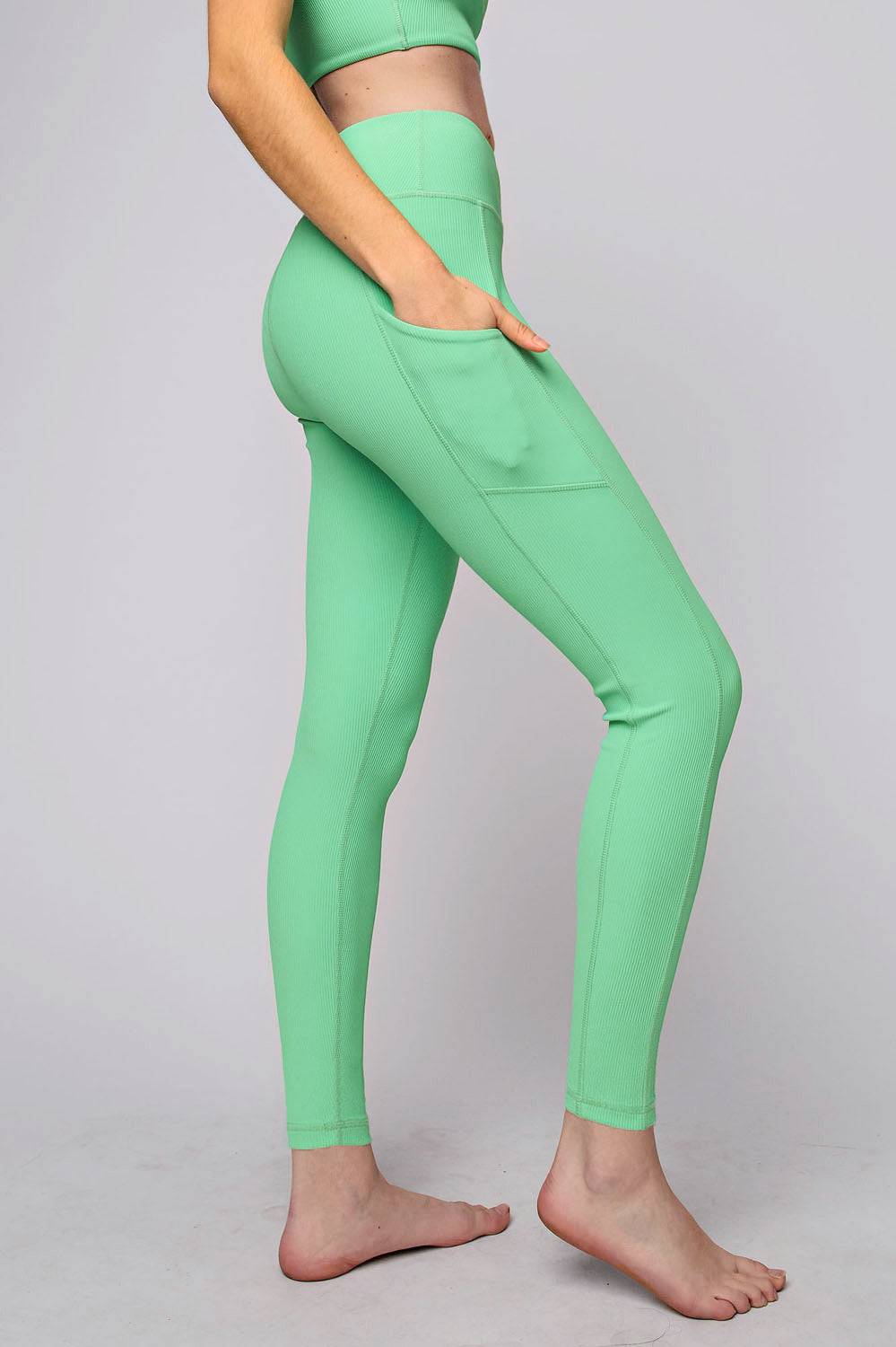 Nylon Rib Yoga Pocket Leggings - Hype Up