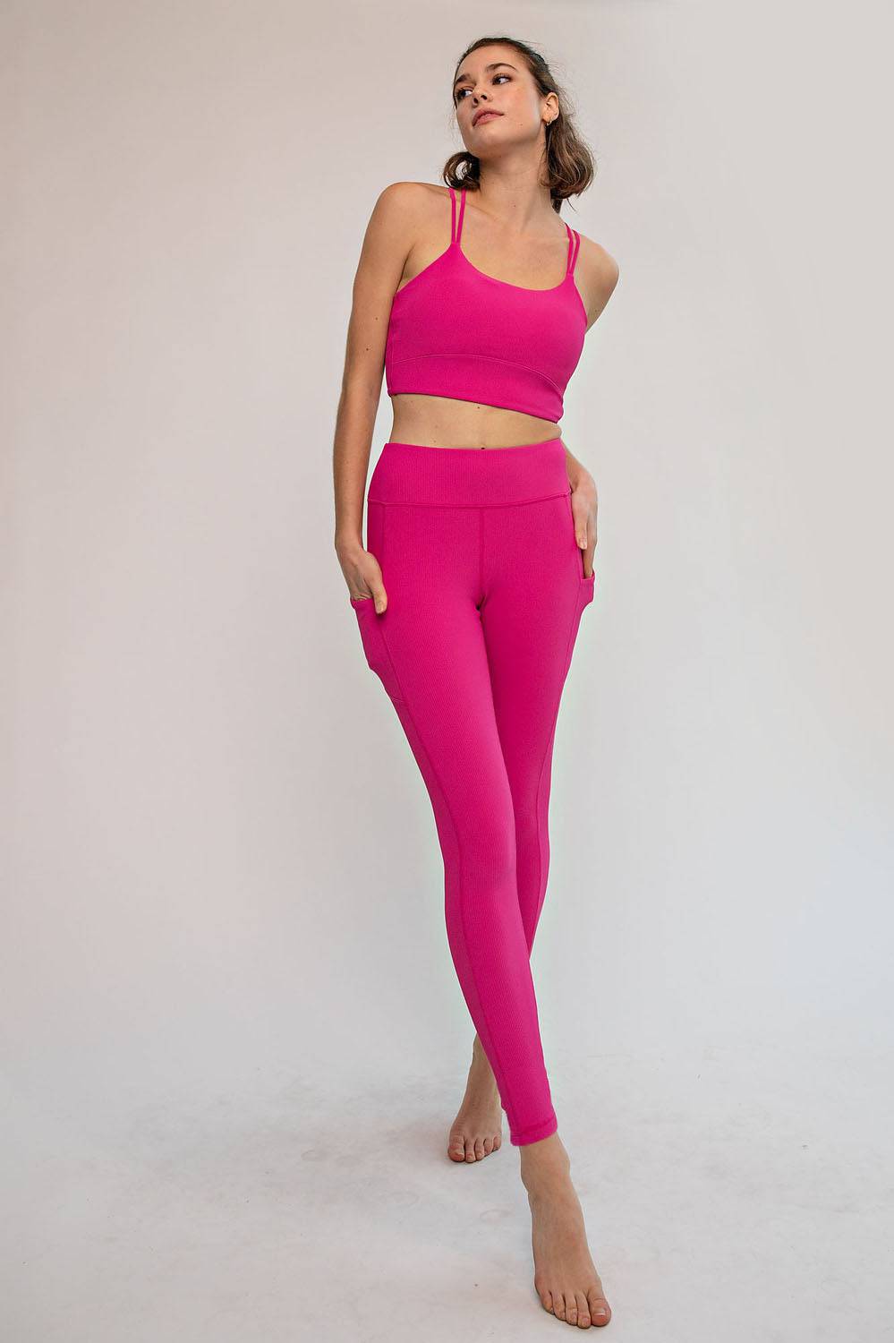 Nylon Rib Yoga Pocket Leggings - Hype Up