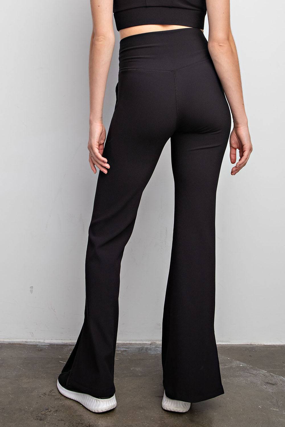 Nylon Rib V-waist Flare Leggings - Hype Up