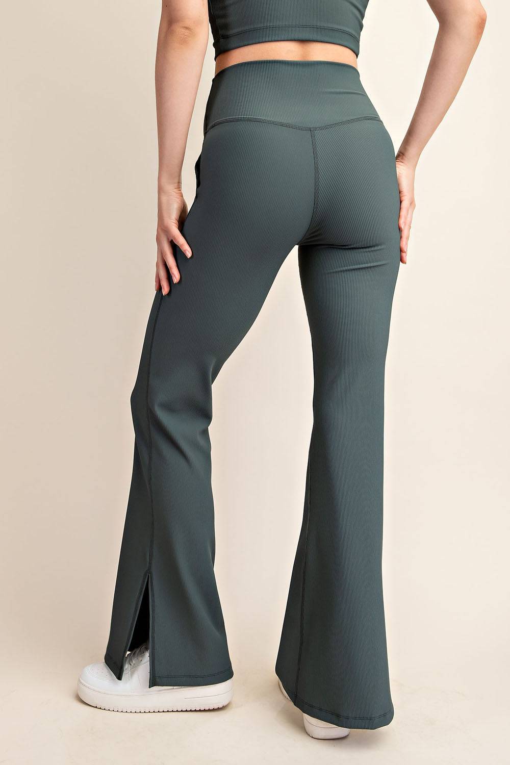 Nylon Rib V-waist Flare Leggings - Hype Up