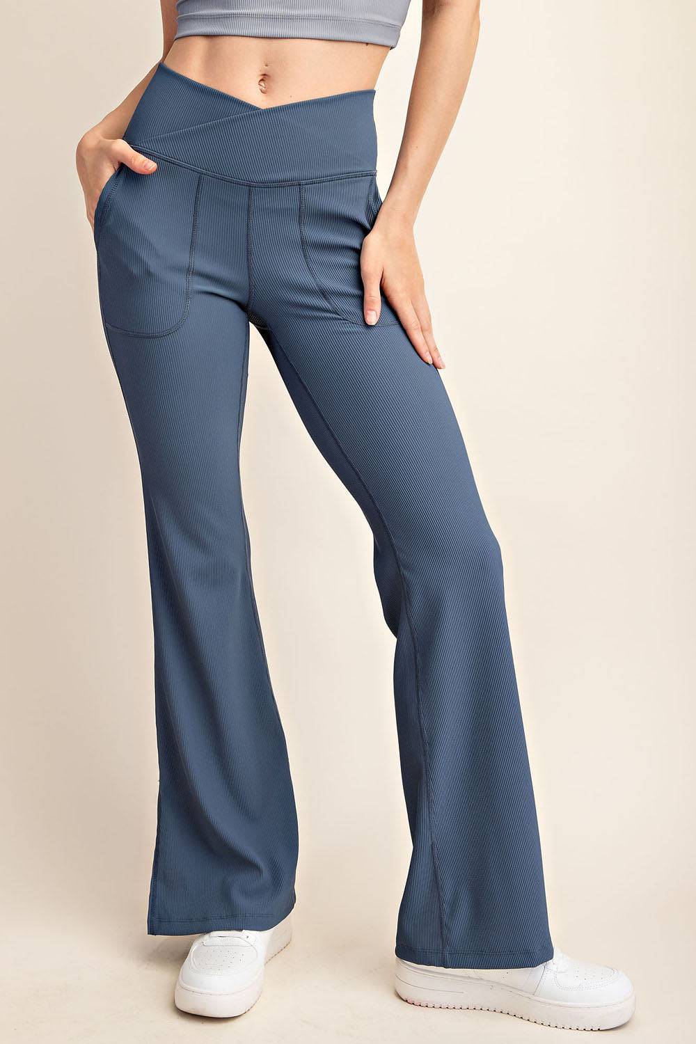 Nylon Rib V-waist Flare Leggings - Hype Up