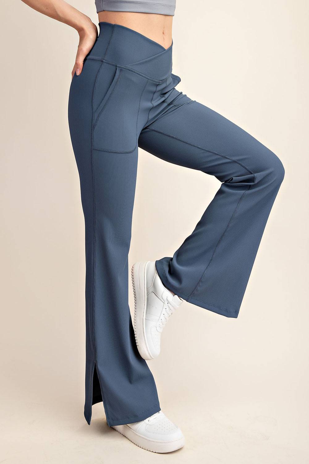 Nylon Rib V-waist Flare Leggings - Hype Up