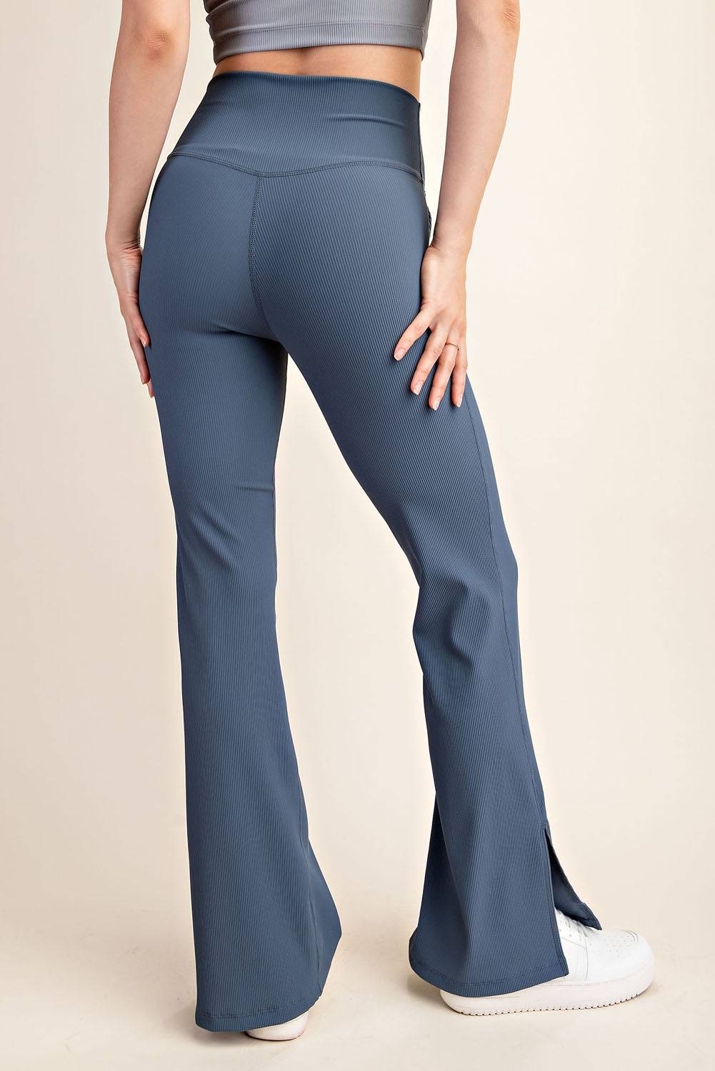 Nylon Rib V-waist Flare Leggings - Hype Up