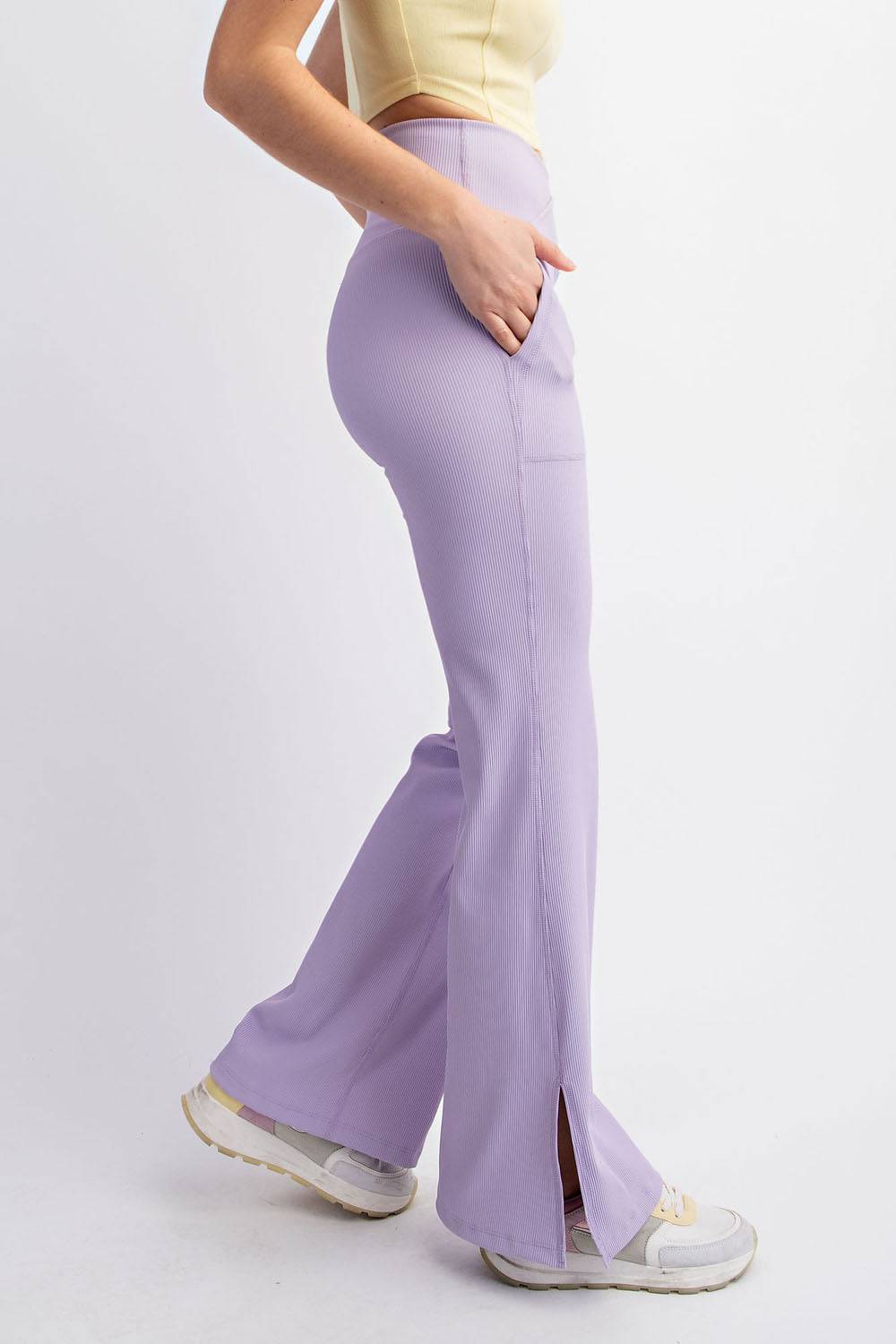 Nylon Rib V-waist Flare Leggings - Hype Up