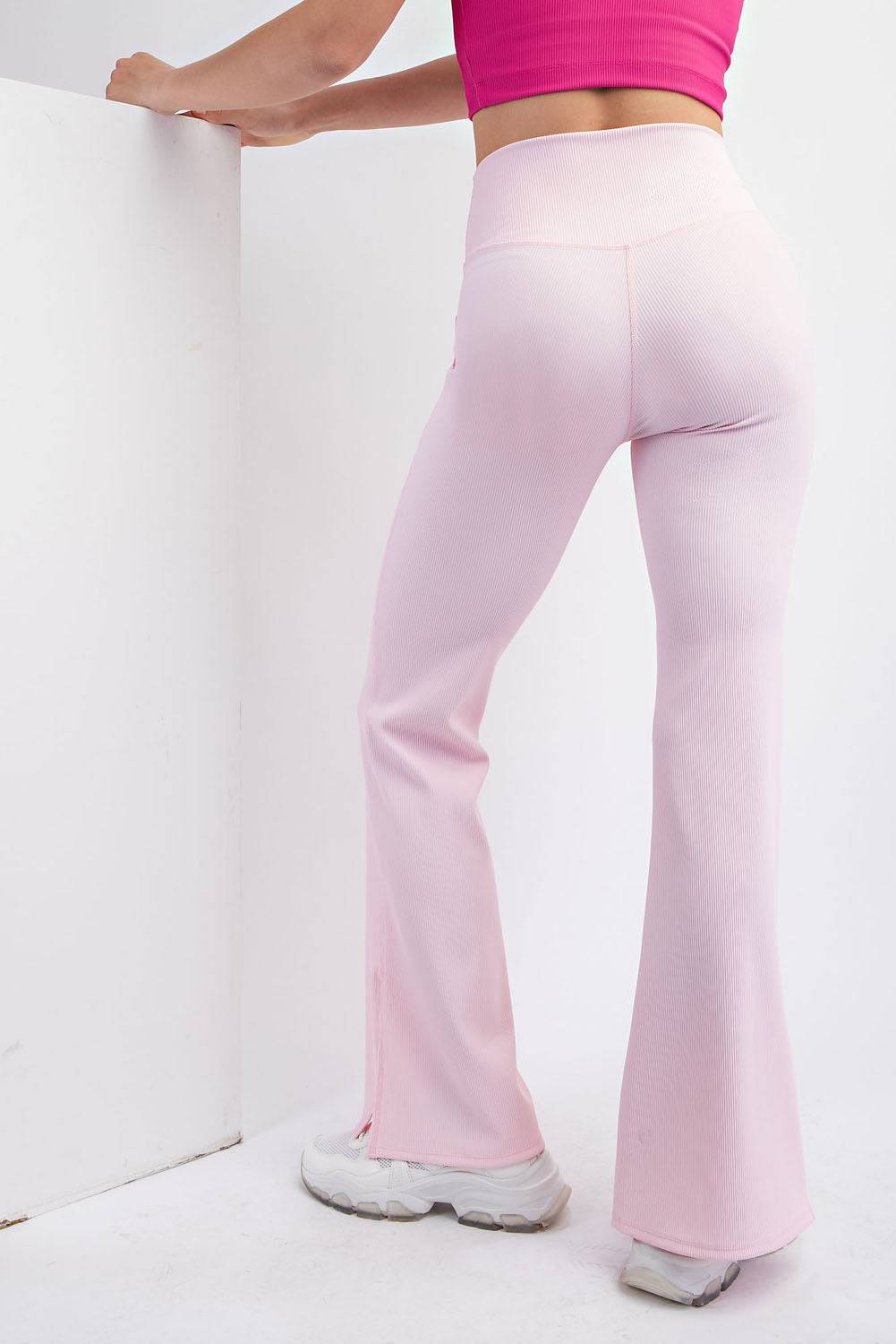 Nylon Rib V-waist Flare Leggings - Hype Up