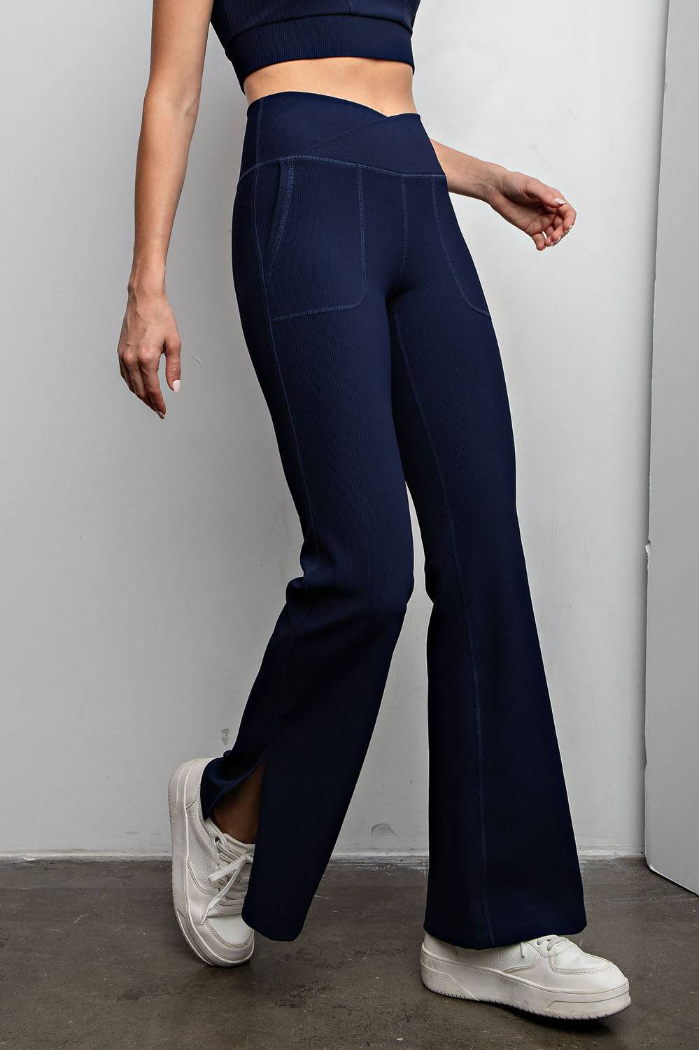 Nylon Rib V-waist Flare Leggings - Hype Up