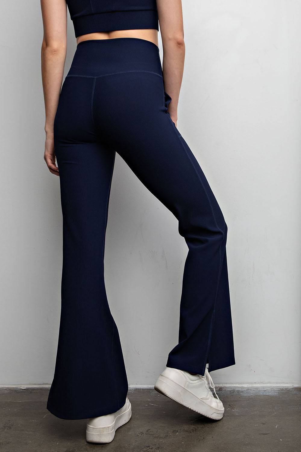 Nylon Rib V-waist Flare Leggings - Hype Up