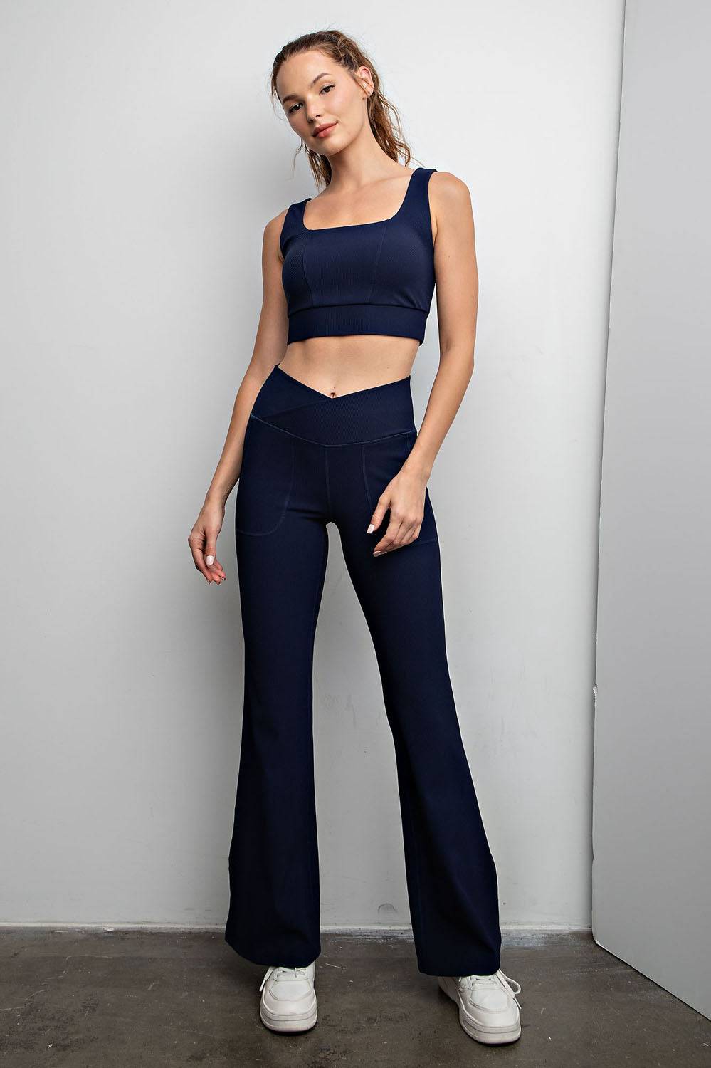 Nylon Rib V-waist Flare Leggings - Hype Up