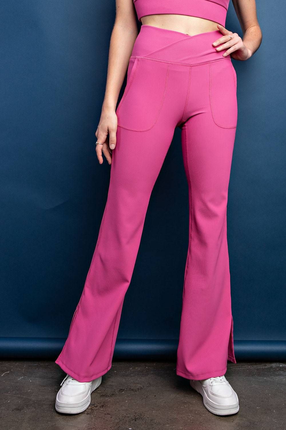 Nylon Rib V-waist Flare Leggings - Hype Up