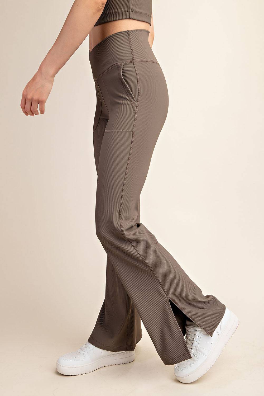 Nylon Rib V-waist Flare Leggings - Hype Up