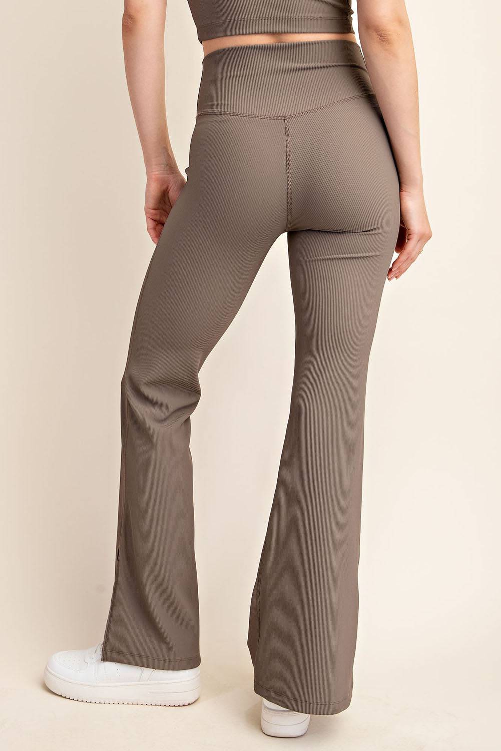 Nylon Rib V-waist Flare Leggings - Hype Up