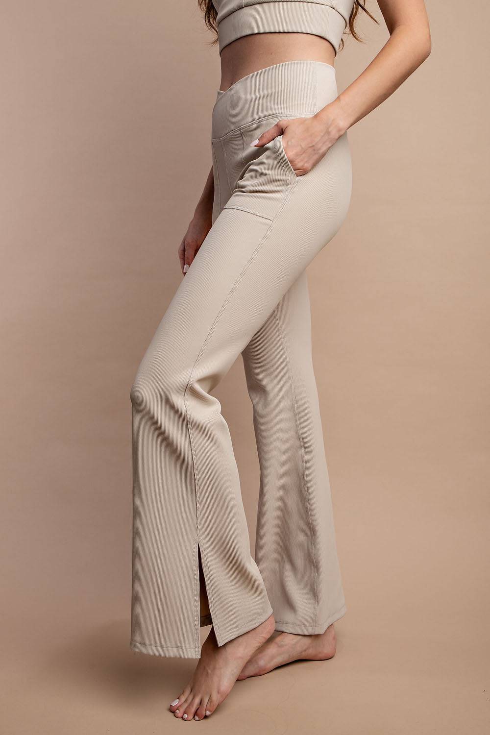 Nylon Rib V-waist Flare Leggings - Hype Up