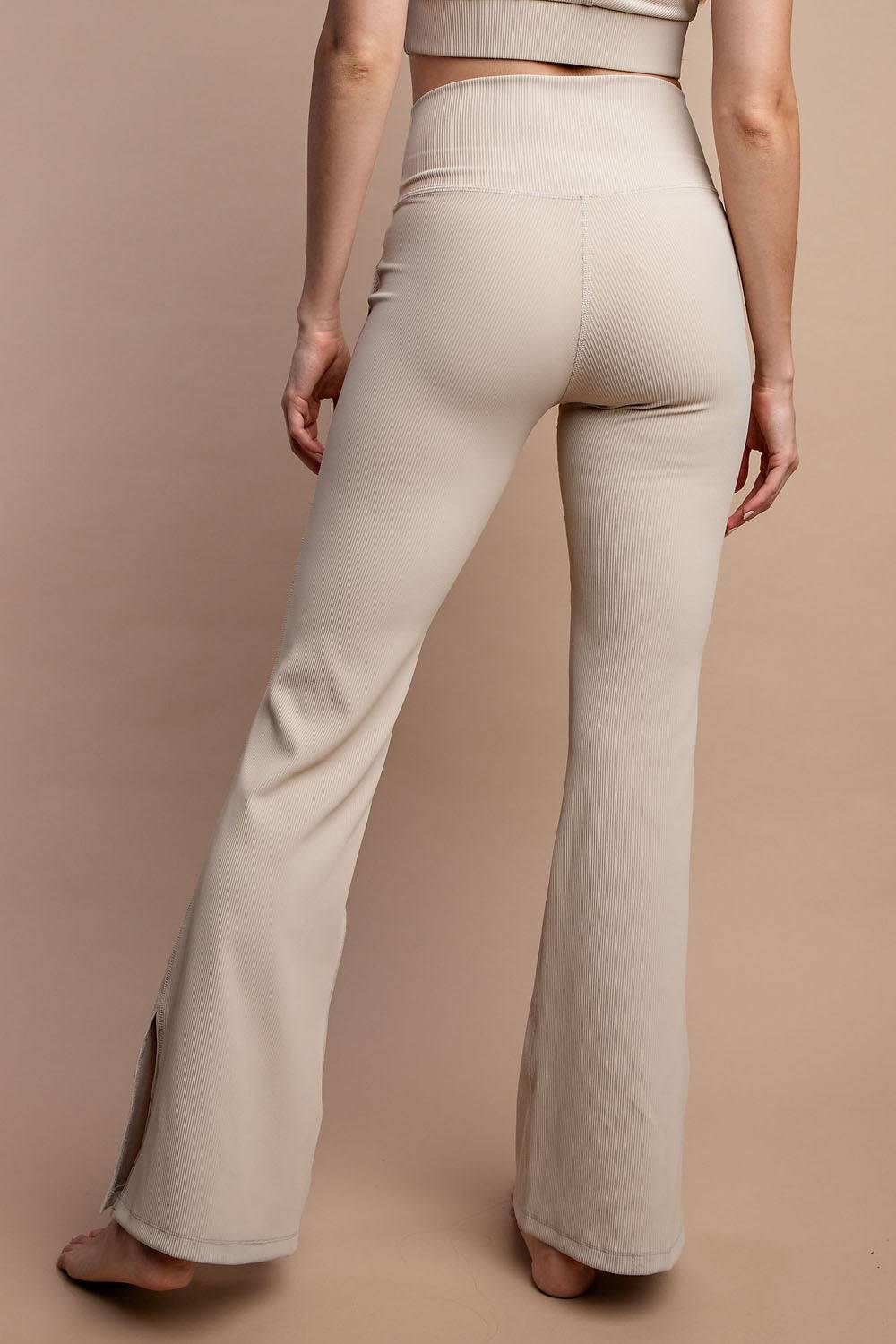 Nylon Rib V-waist Flare Leggings - Hype Up