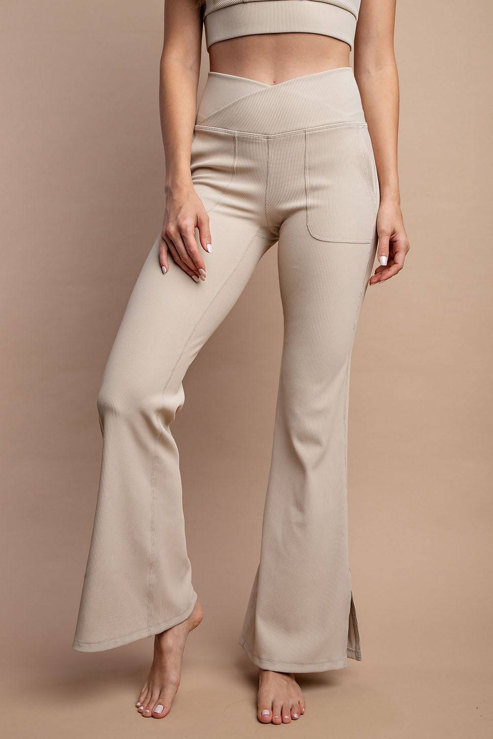 Nylon Rib V-waist Flare Leggings - Hype Up