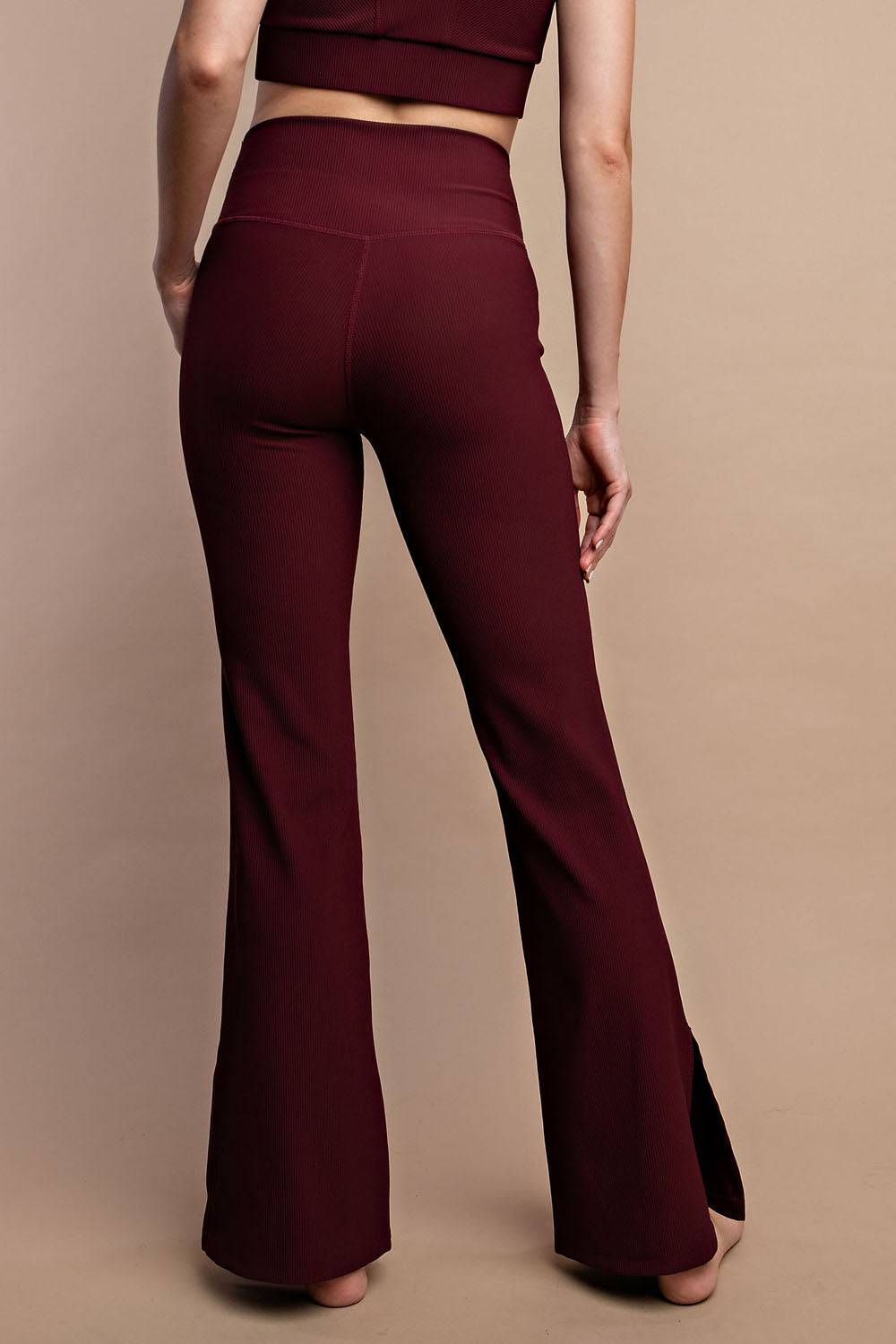 Nylon Rib V-waist Flare Leggings - Hype Up