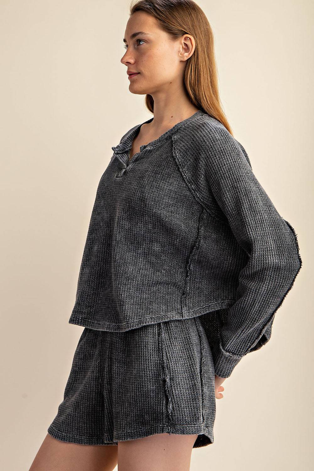 Mineral Washed Waffle Short Set - Hype Up