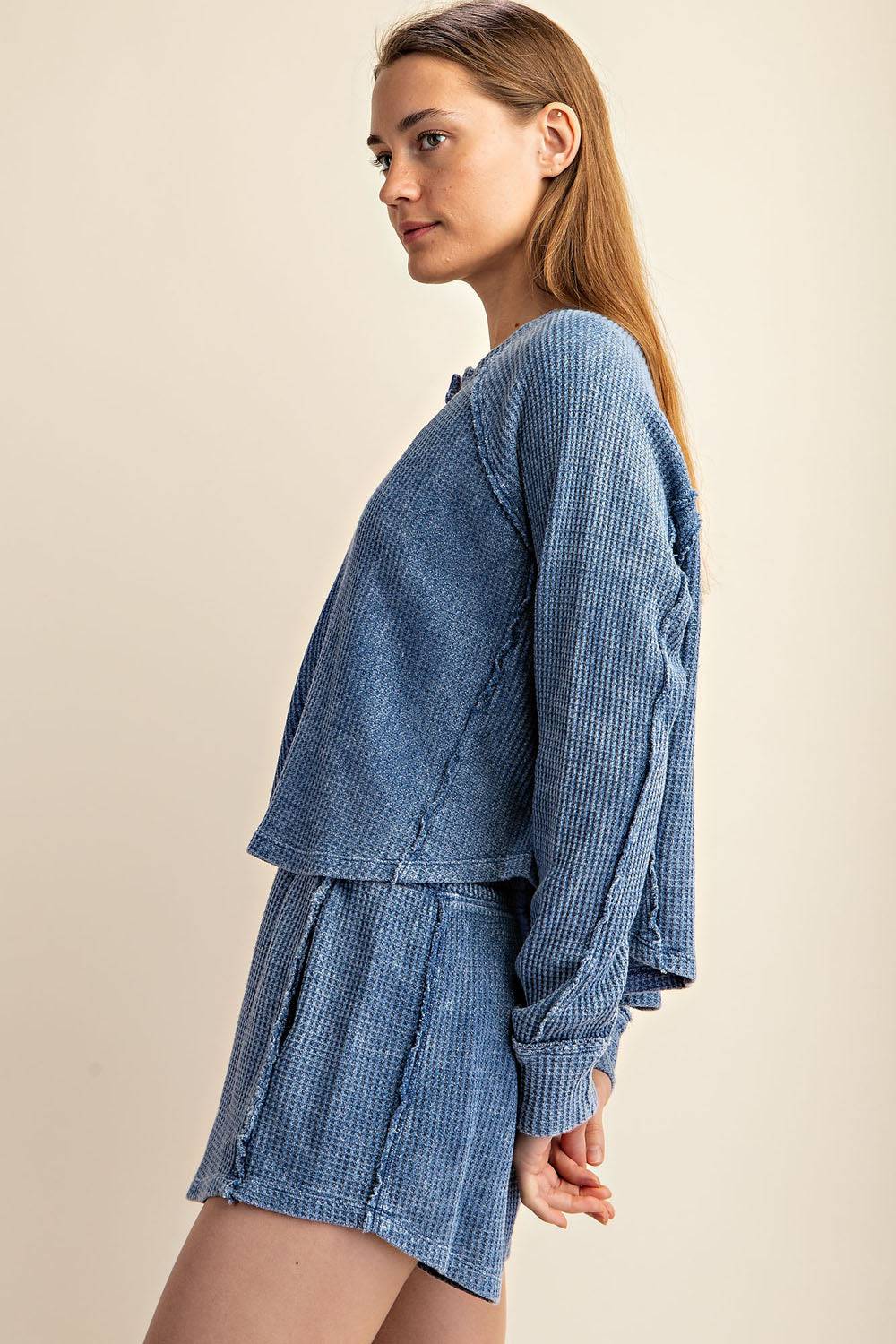 Mineral Washed Waffle Short Set - Hype Up