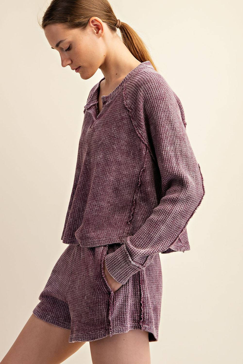 Mineral Washed Waffle Short Set - Hype Up