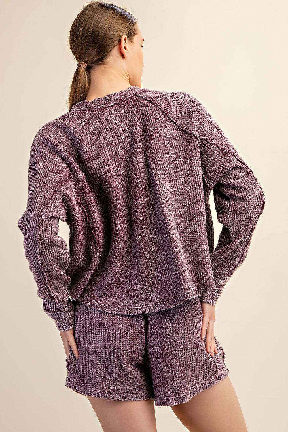 Mineral Washed Waffle Short Set - Hype Up