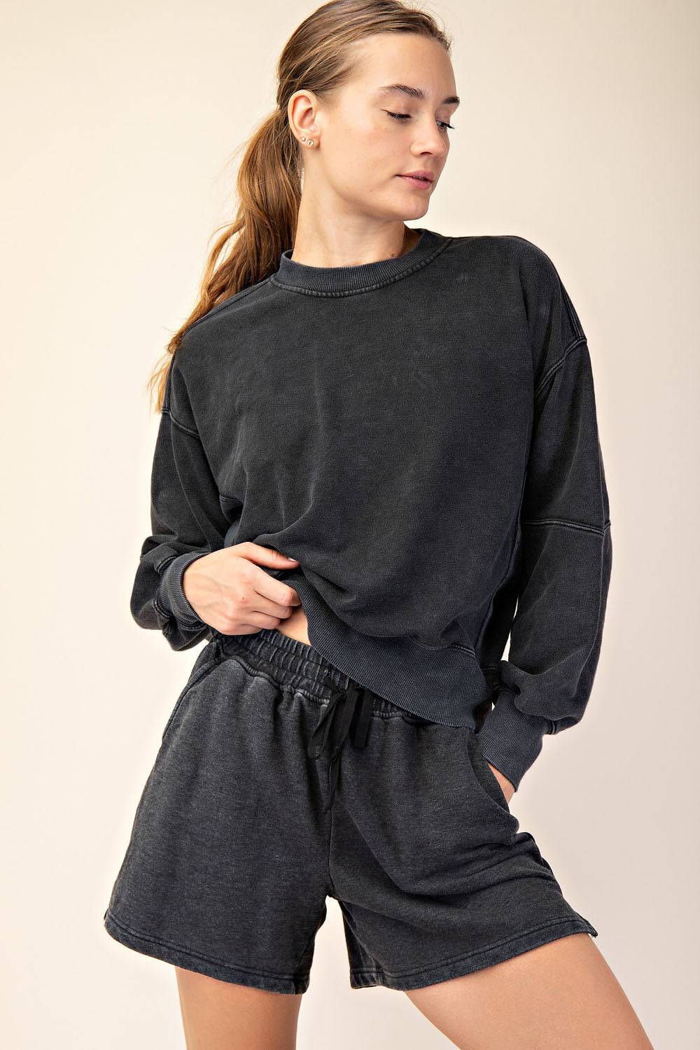 Mineral Washed French Terry Short Set - Hype Up