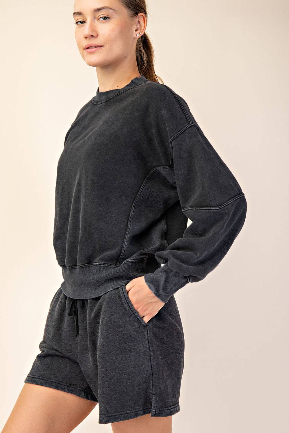 Mineral Washed French Terry Short Set - Hype Up