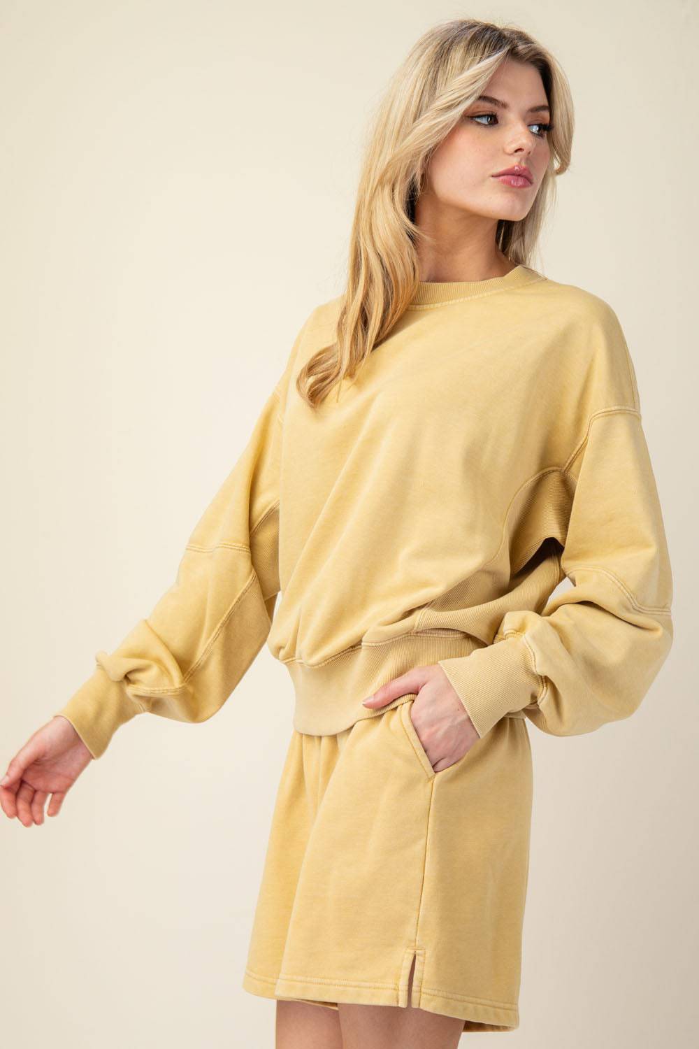 Mineral Washed French Terry Short Set - Hype Up