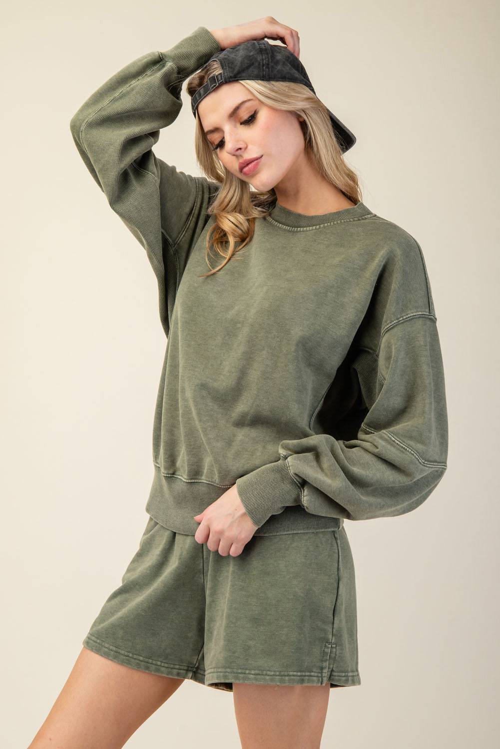 Mineral Washed French Terry Short Set - Hype Up