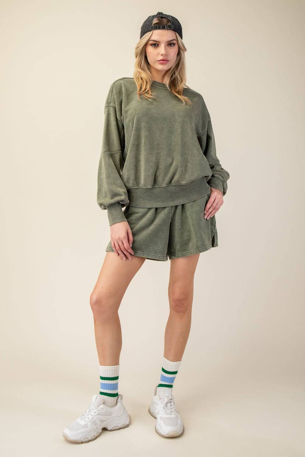 Mineral Washed French Terry Short Set - Hype Up