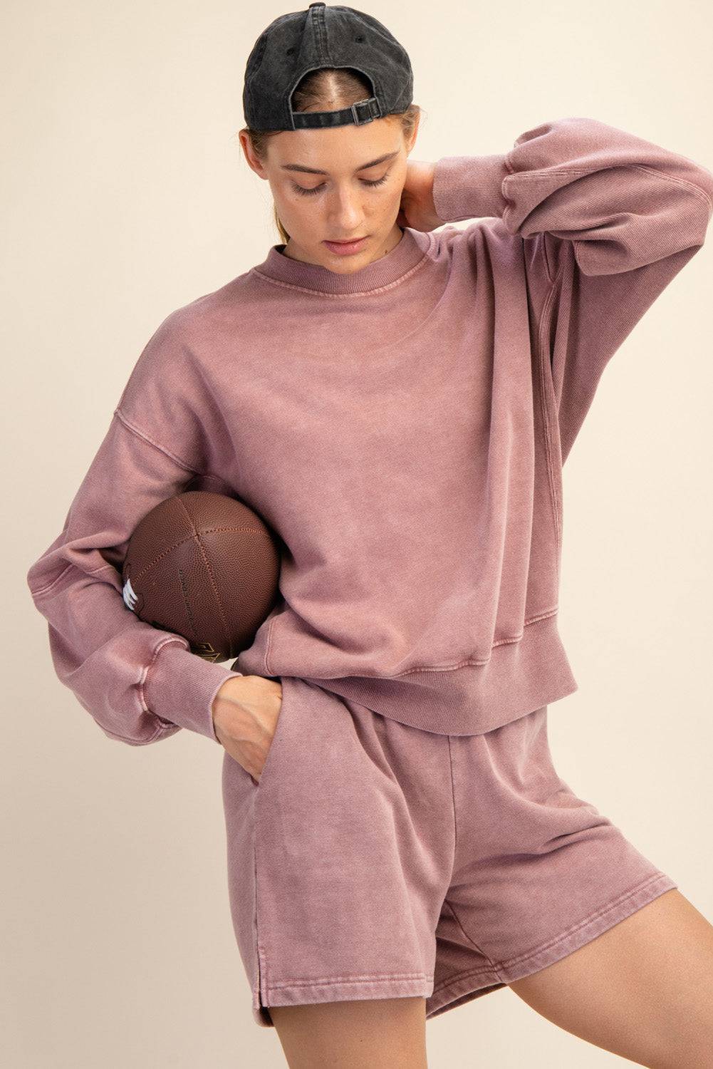 Mineral Washed French Terry Short Set - Hype Up