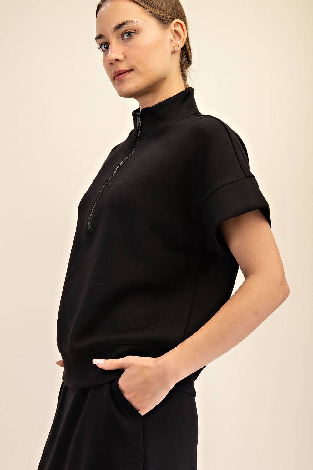 Modal Scuba Quarter Mock Neck Zip Top - Hype Up