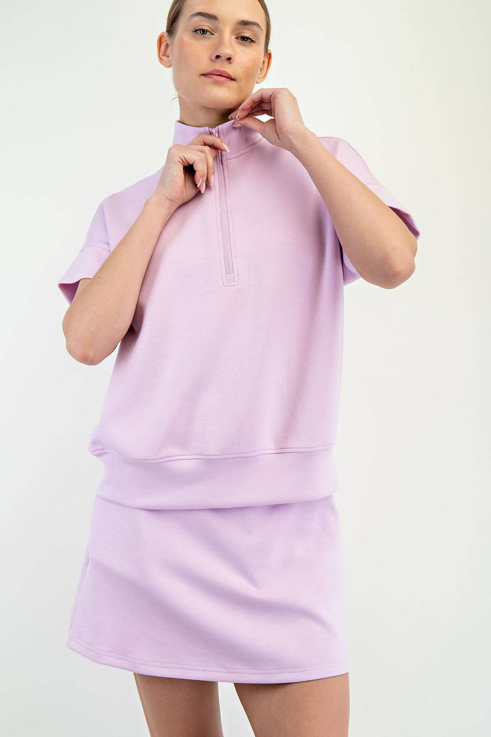 Modal Scuba Quarter Mock Neck Zip Top - Hype Up