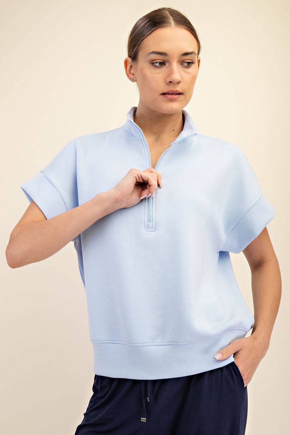 Modal Scuba Quarter Mock Neck Zip Top - Hype Up