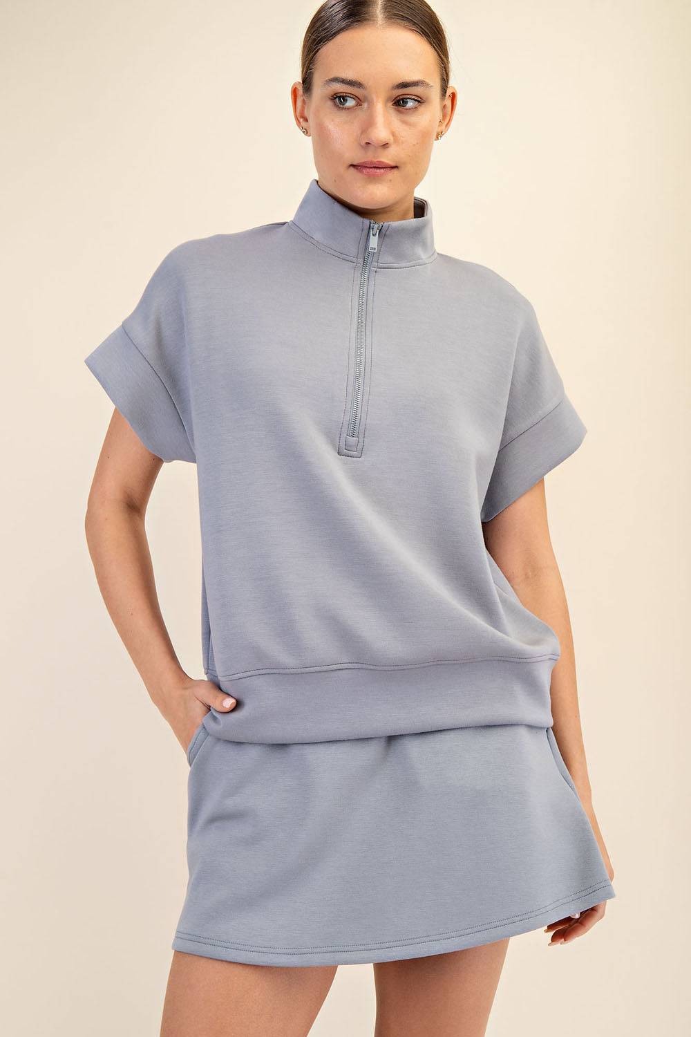 Modal Scuba Quarter Mock Neck Zip Top - Hype Up