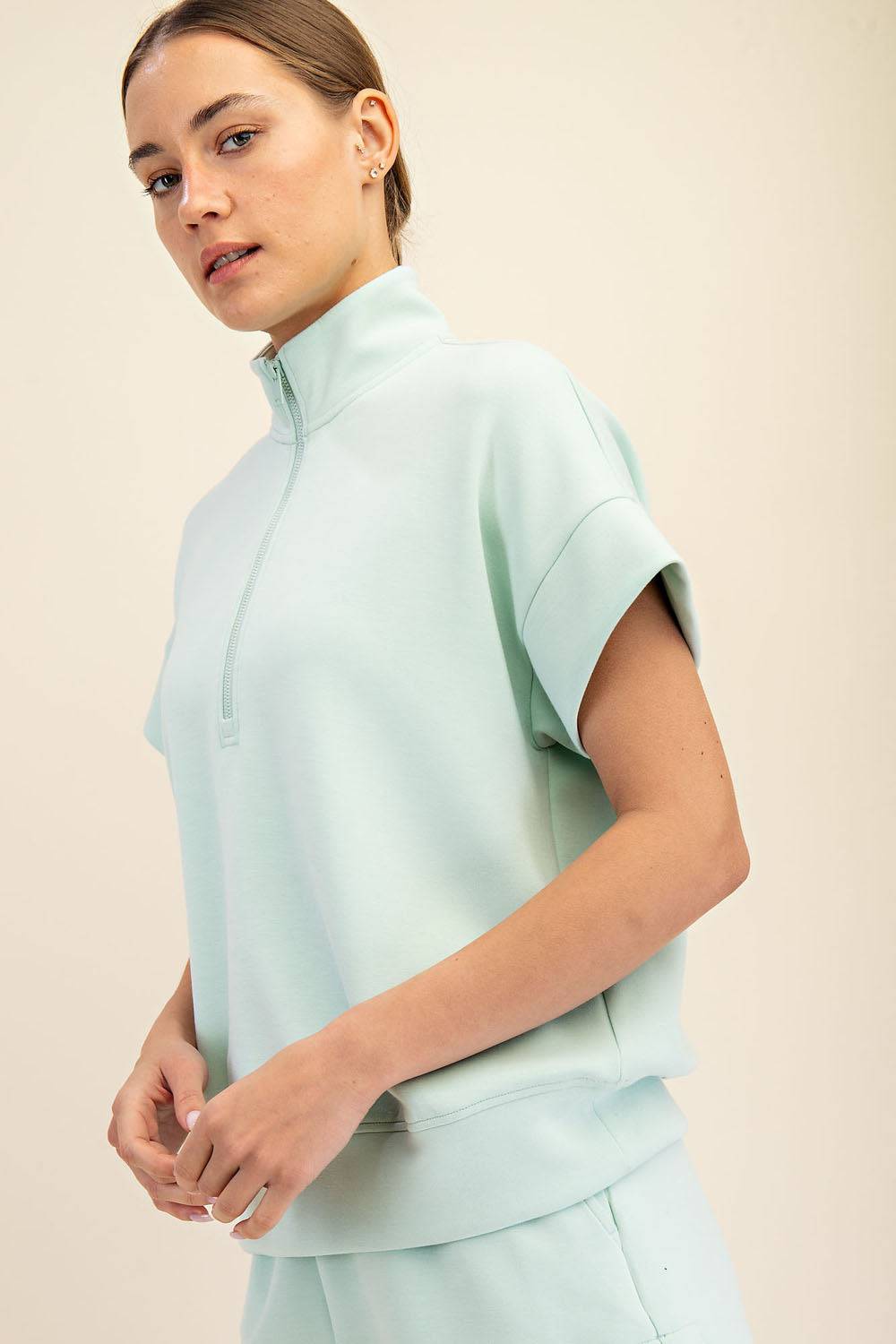 Modal Scuba Quarter Mock Neck Zip Top - Hype Up