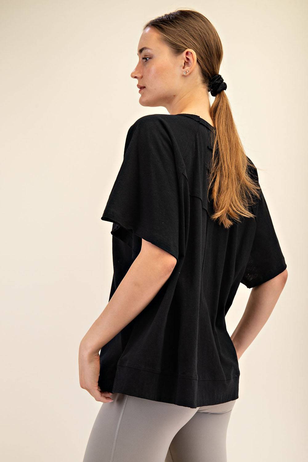Cotton Slub Oversized Shot Sleeve Top - Hype Up