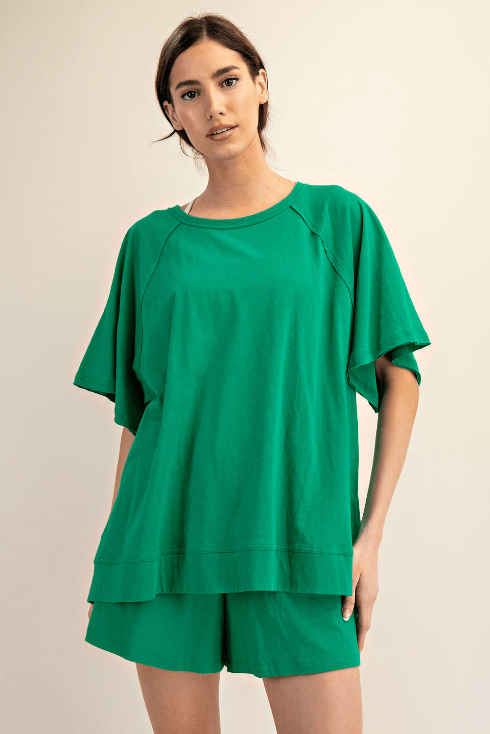 Cotton Slub Oversized Shot Sleeve Top - Hype Up