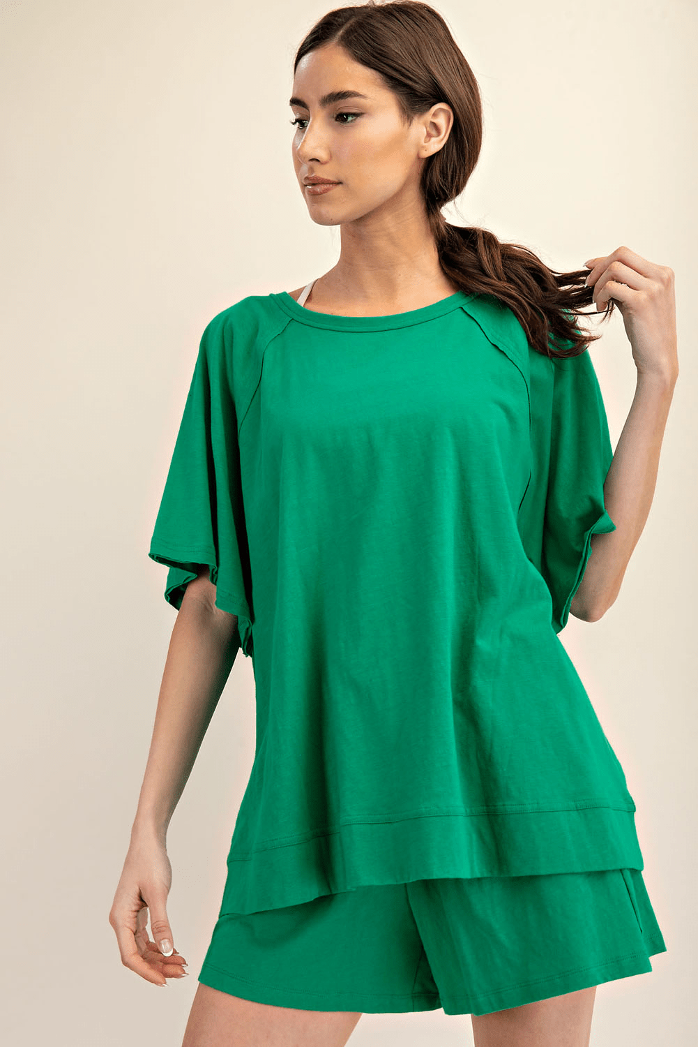 Cotton Slub Oversized Shot Sleeve Top - Hype Up