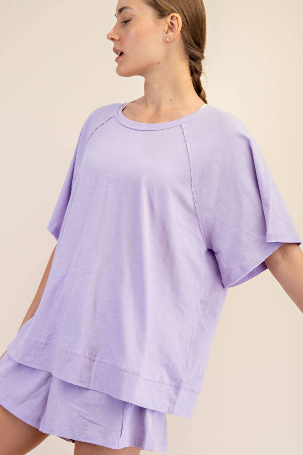 Cotton Slub Oversized Shot Sleeve Top - Hype Up