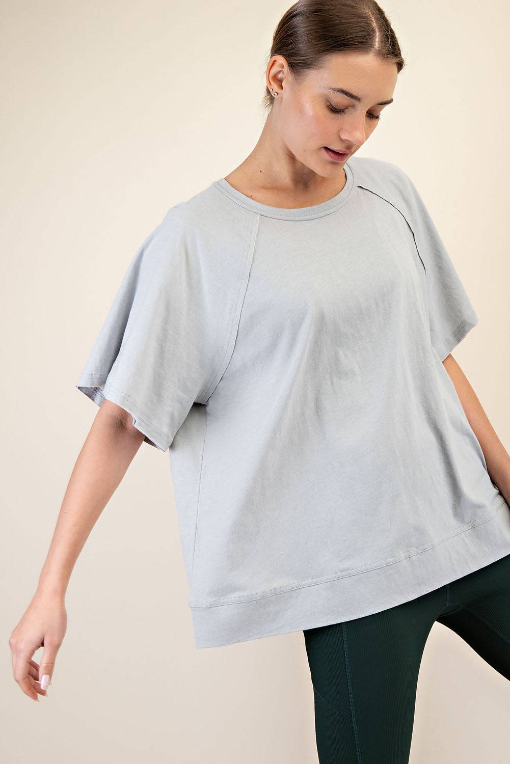 Cotton Slub Oversized Shot Sleeve Top - Hype Up