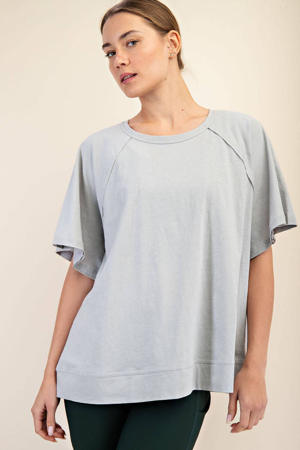 Cotton Slub Oversized Shot Sleeve Top - Hype Up