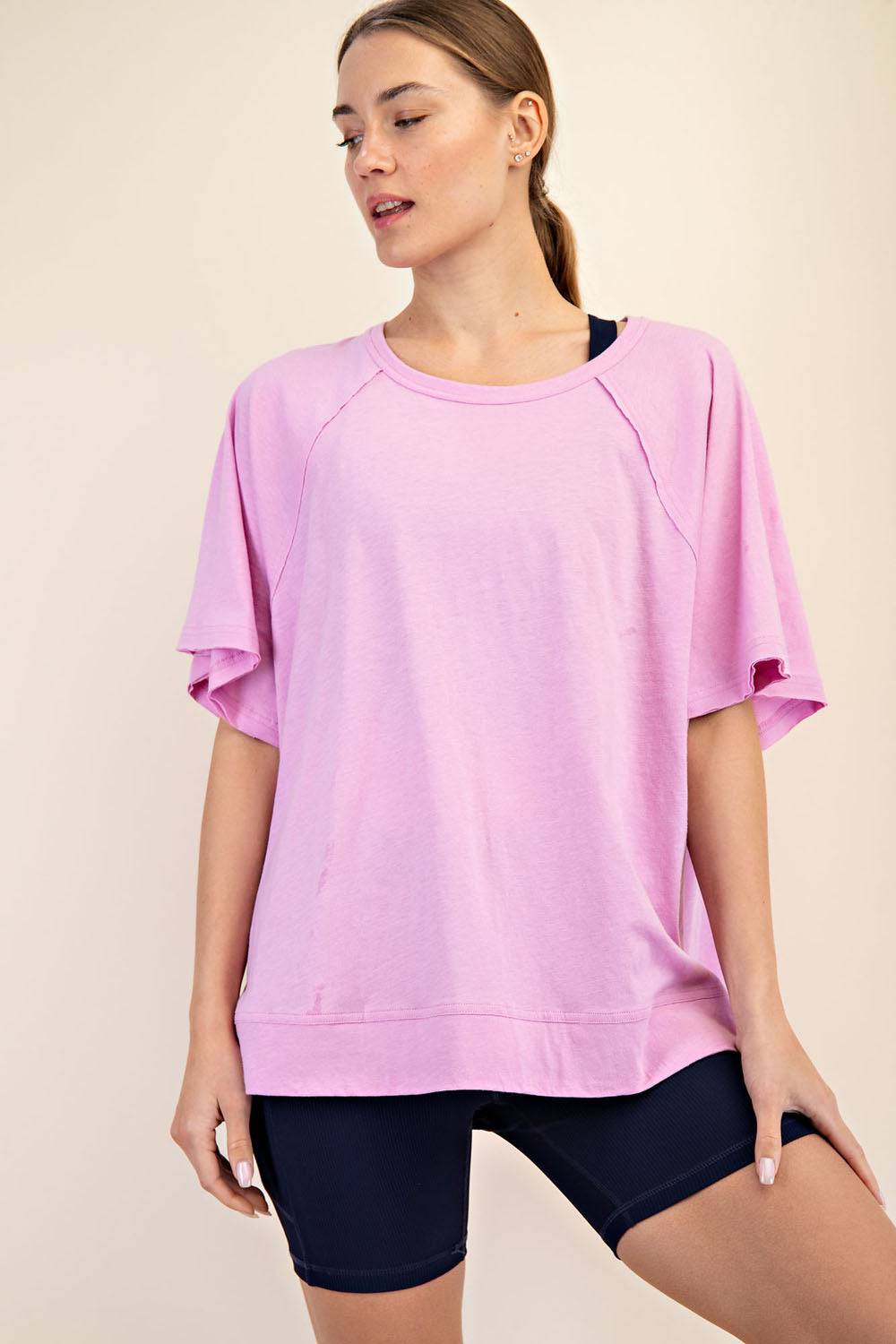 Cotton Slub Oversized Shot Sleeve Top - Hype Up