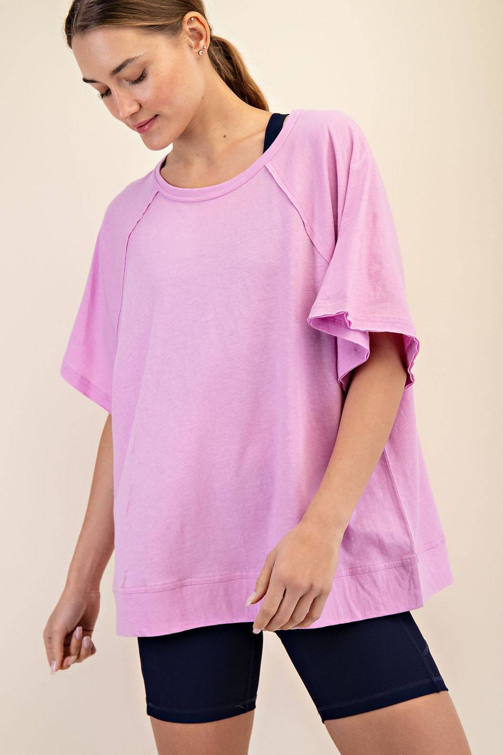 Cotton Slub Oversized Shot Sleeve Top - Hype Up