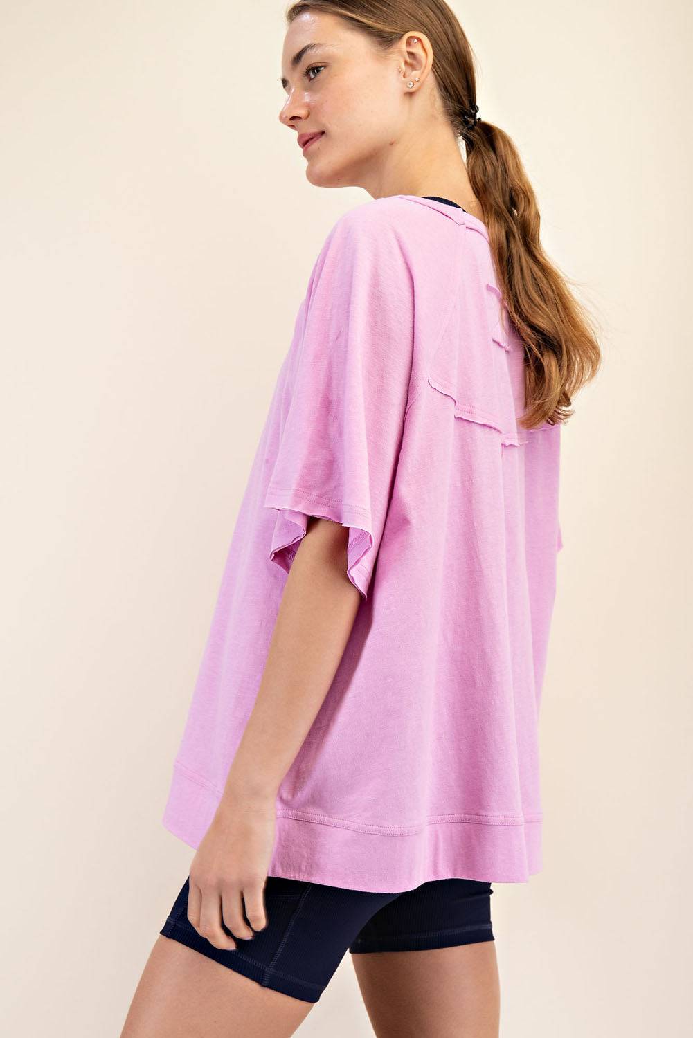 Cotton Slub Oversized Shot Sleeve Top - Hype Up