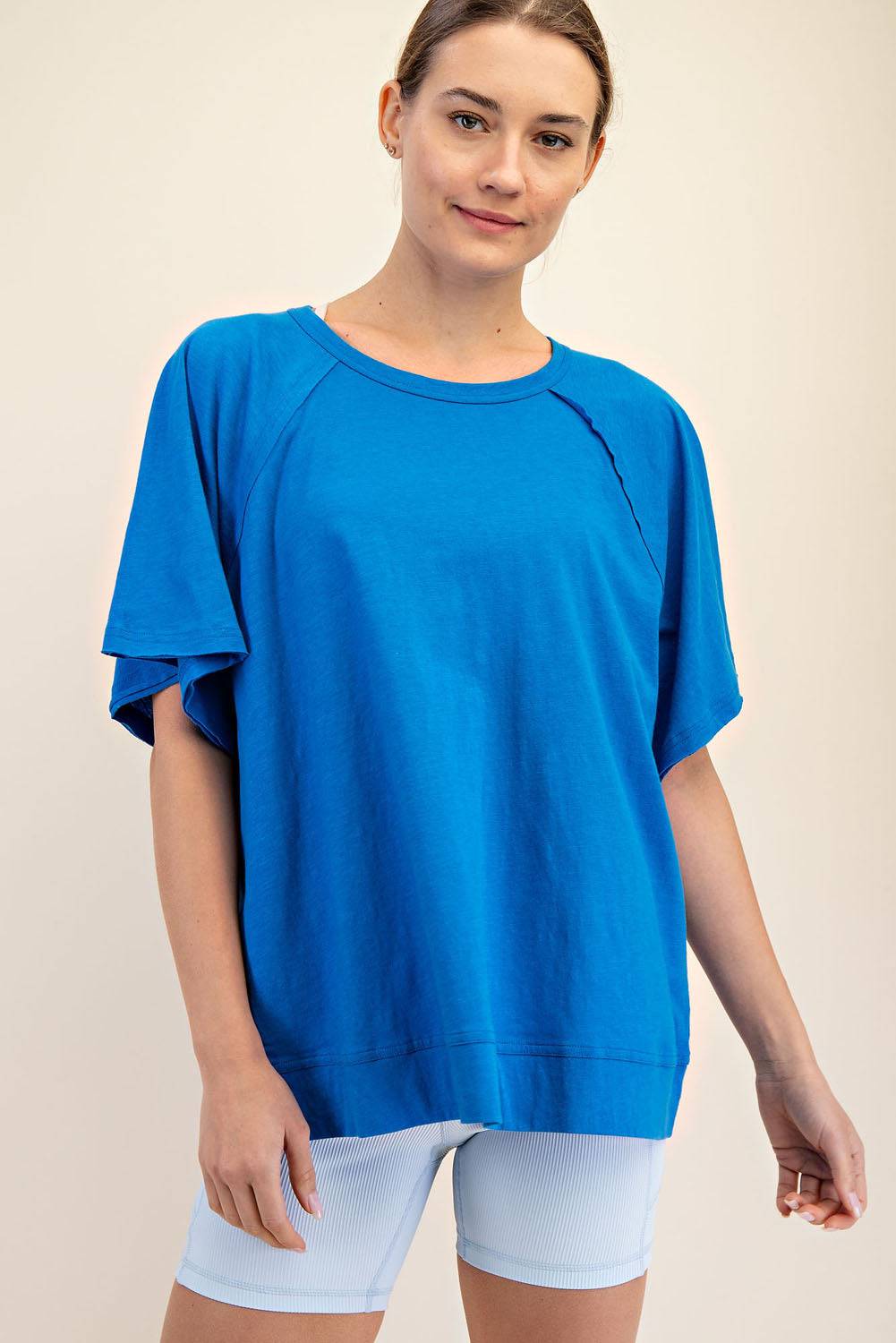 Cotton Slub Oversized Shot Sleeve Top - Hype Up