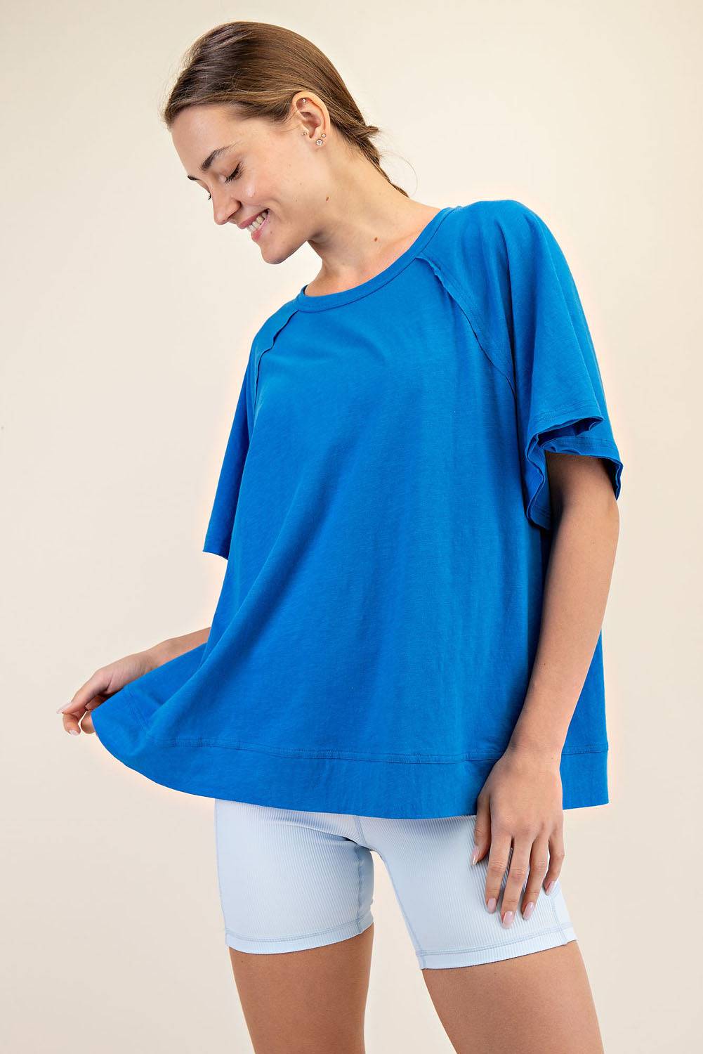 Cotton Slub Oversized Shot Sleeve Top - Hype Up