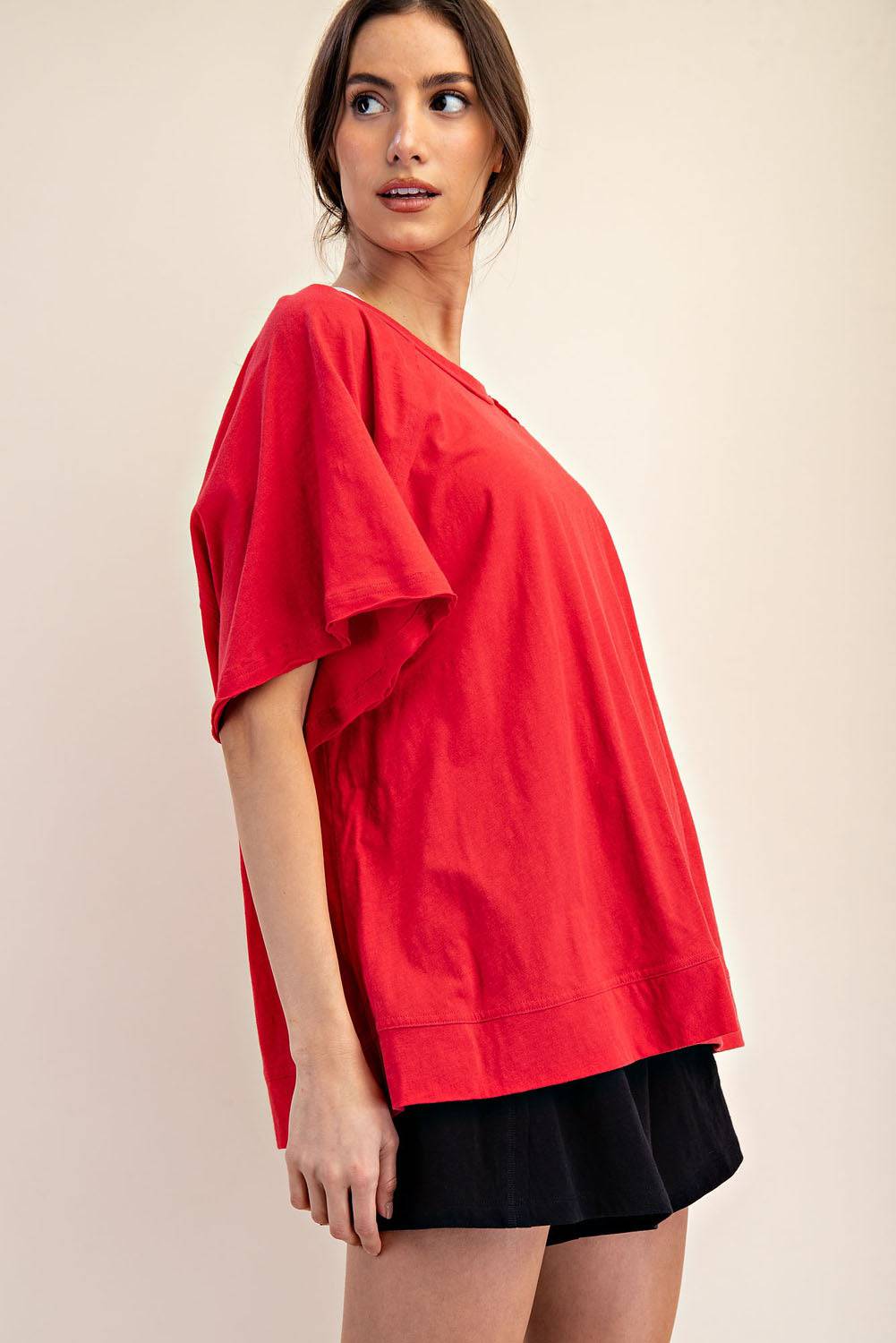 Cotton Slub Oversized Shot Sleeve Top - Hype Up